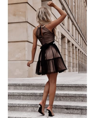 Rochie eleganta baby doll, scurta, din tul, neagra, cu volane, vaporoasa, CristalW1 Rochii vaporoase, Rochie eleganta baby doll, scurta, din tul, neagra, cu volane, vaporoasa, CristalW1 - jojofashion.ro