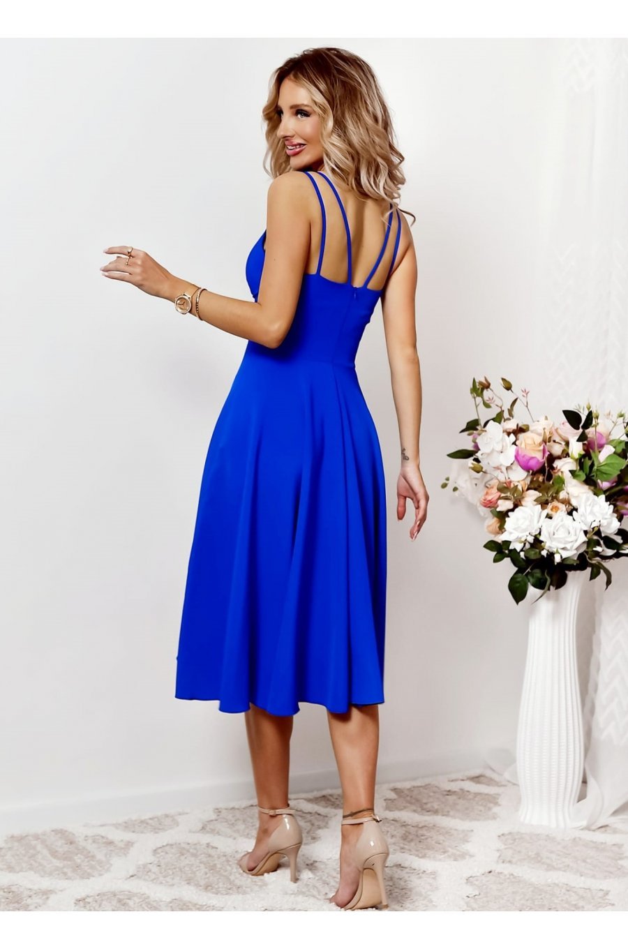 Rochie baby doll midi eleganta albastra din bumbac retro TifaniW3 2 - jojofashion.ro