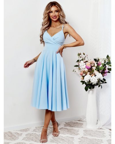 Rochie eleganta baby doll, midi, bumbac baby blue, in clos, retro, TifaniW3 Rochii de vara, Rochie eleganta baby doll, midi, bumbac baby blue, in clos, retro, TifaniW3 - jojofashion.ro