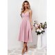 Rochie baby doll, midi, bumbac roz pudra, in clos, retro, TifaniW3 2 - jojofashion.ro