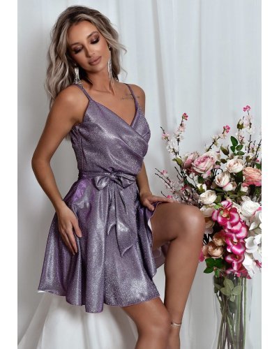 Rochie eleganta baby doll scurta, bumbac cu glitter lila, LorenW Rochii de Ocazie Elegante, Rochie eleganta baby doll scurta, bumbac cu glitter lila, LorenW - jojofashion.ro