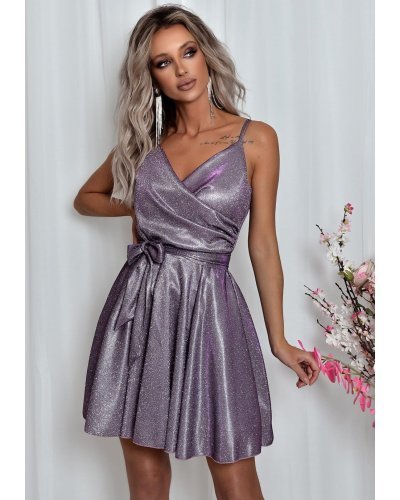 Rochie eleganta baby doll scurta, bumbac cu glitter lila, LorenW Rochii de Ocazie Elegante, Rochie eleganta baby doll scurta, bumbac cu glitter lila, LorenW - jojofashion.ro
