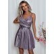 Rochie eleganta baby doll scurta, bumbac cu glitter lila, LorenW 3 - jojofashion.ro