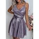 Rochie eleganta baby doll scurta, bumbac cu glitter lila, LorenW 4 - jojofashion.ro