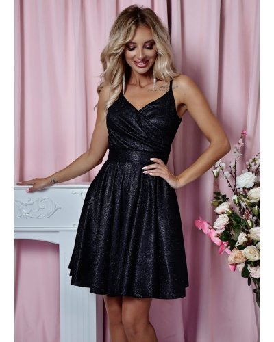 Rochie eleganta baby doll scurta, bumbac cu glitter, neagra, LorenW Rochii de Ocazie Elegante, Rochie eleganta baby doll scurta, bumbac cu glitter, neagra, LorenW - jojofashion.ro