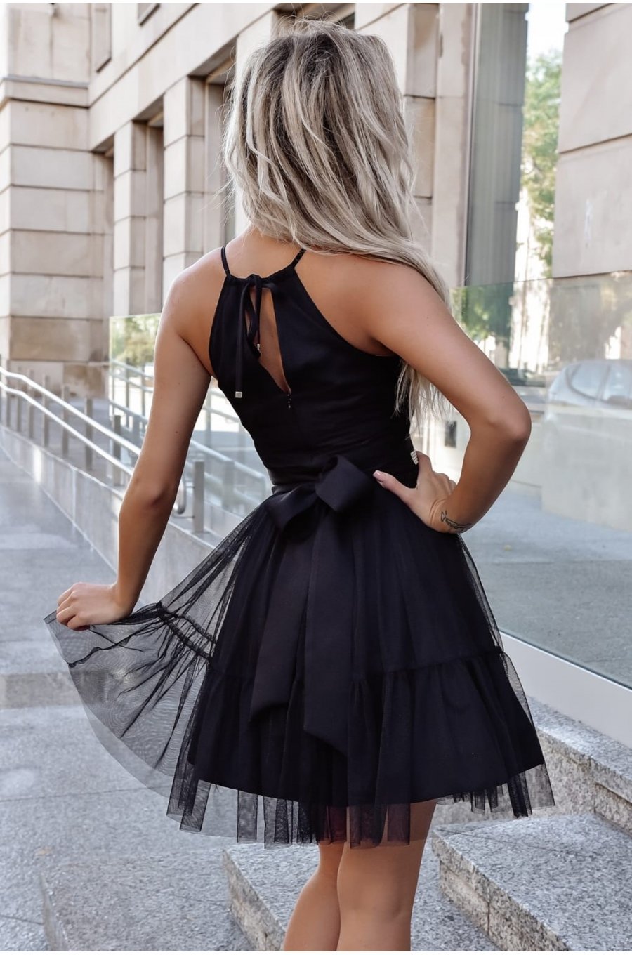 Rochie baby doll neagra din tul cu volane vaporoasa CristalW5 2 - jojofashion.ro