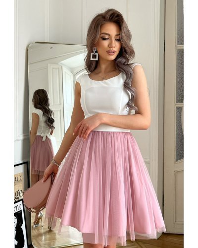 Rochie scurta eleganta baby doll din tul roz prafuit Caterine Rochii scurte, Rochie scurta eleganta baby doll din tul roz prafuit Caterine - jojofashion.ro