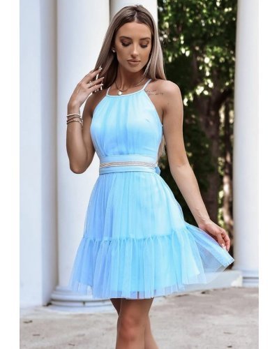 Rochie babydoll scurta din tul baby blue cu volane vaporoasa CristalW Rochii de Ocazie Elegante, Rochie babydoll scurta din tul baby blue cu volane vaporoasa CristalW - jojofashion.ro