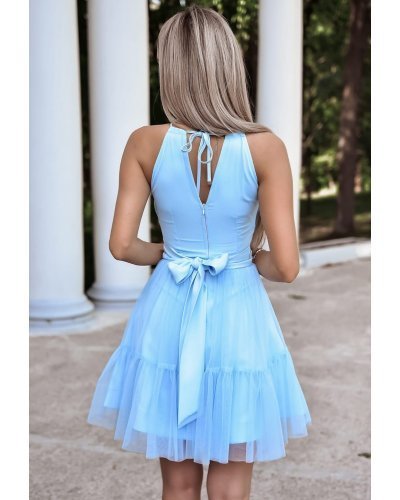 Rochie babydoll scurta din tul baby blue cu volane vaporoasa CristalW Rochii de Ocazie Elegante, Rochie babydoll scurta din tul baby blue cu volane vaporoasa CristalW - jojofashion.ro