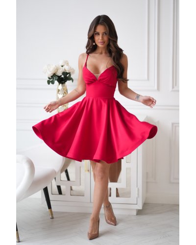 Rochii, Rochie rosie baby doll scurta din brocard cu bust tip corset Rosalynn - jojofashion.ro