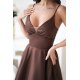 Rochie de banchet scurta babydoll brocard maro ciocolata cu bust corset Rosalynn 5 - jojofashion.ro