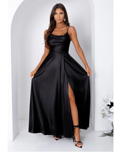 Rochii vaporoase, Rochie eleganta lunga din satin neagra bust tip corset ValeriaW3 - jojofashion.ro