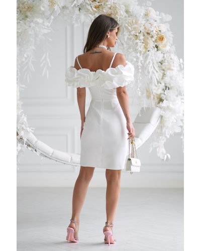 Rochii mulate, Rochie cununie civila alba scurta cu maneca incretita Serena - jojofashion.ro