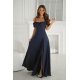 Rochie de ocazie lunga bleumarin navy cu umerii goi vaporoasa Katiya 2 - jojofashion.ro