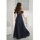 Rochie de ocazie lunga bleumarin navy cu umerii goi vaporoasa Katiya 3 - jojofashion.ro
