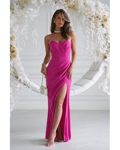 Rochii lungi, Rochie de ocazie lunga fucsia cu corset si umerii goi Heart - jojofashion.ro