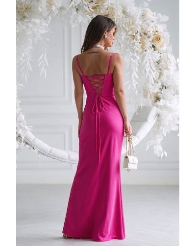 Rochii lungi, Rochie de ocazie lunga fucsia cu corset si umerii goi Heart - jojofashion.ro