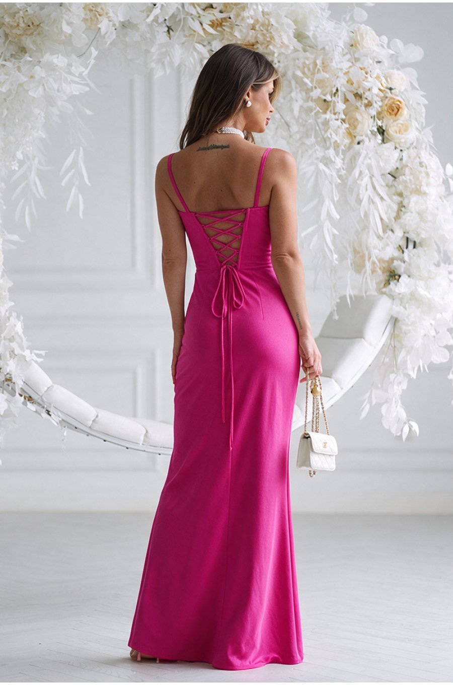 Rochie de ocazie lunga fucsia cu corset si umerii goi Heart 2 - jojofashion.ro