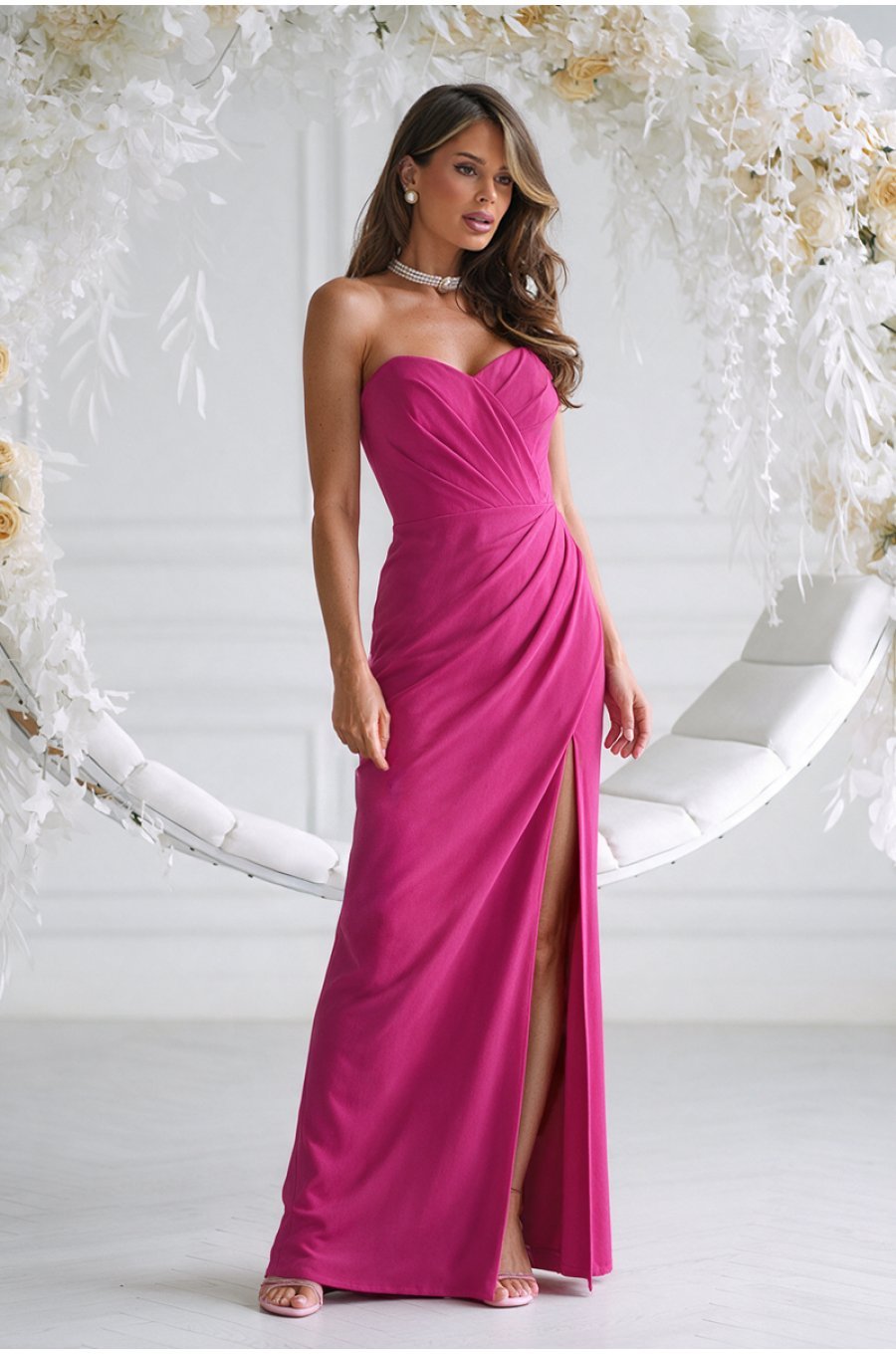 Rochie de ocazie lunga fucsia cu corset si umerii goi Heart 4 - jojofashion.ro