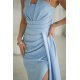 Rochie eleganta lunga bleu cu glitter mulata cu umeri goi Luxurious 5 - jojofashion.ro