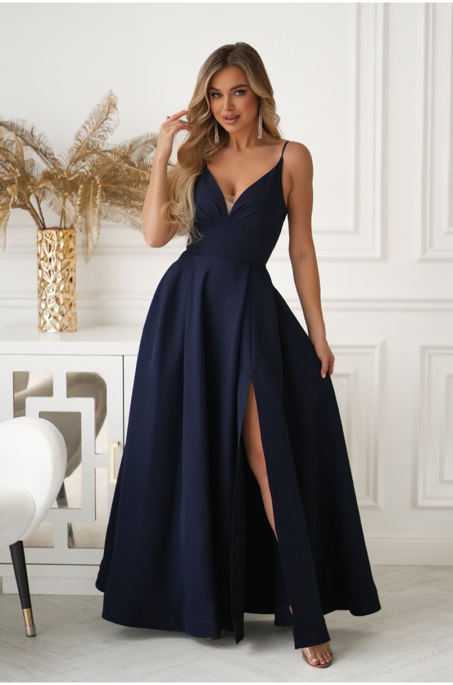 Rochie eleganta lunga bleumarin navy cu bust tip corset Jasmine 5 - jojofashion.ro