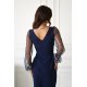 Rochie eleganta lunga bleumarin navy cu paiete si maneca lunga petrecuta Deluxe 3 - jojofashion.ro