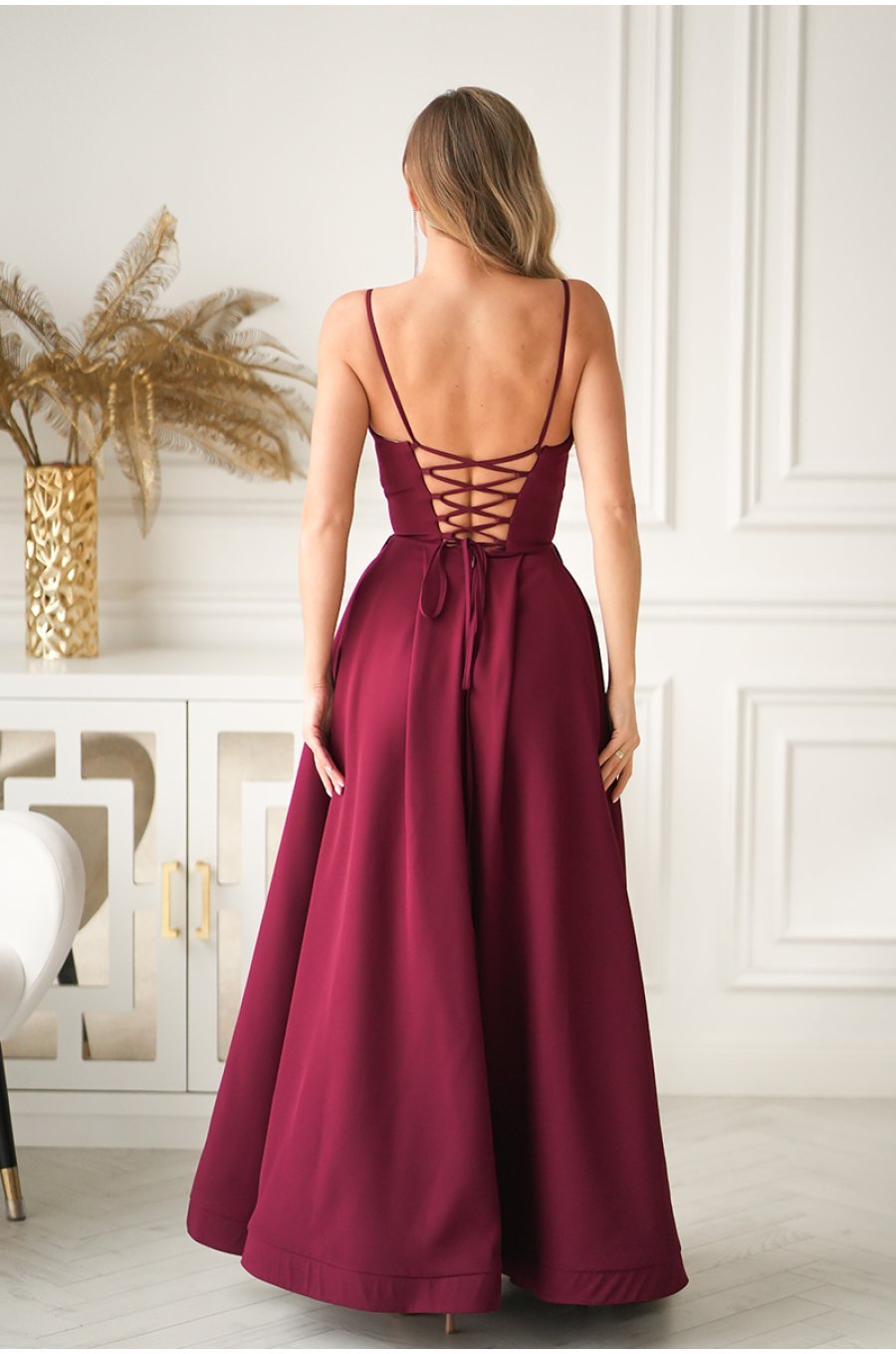 Rochie eleganta lunga burgundy cu bust tip corset vaporoasa Jasmine 2 - jojofashion.ro