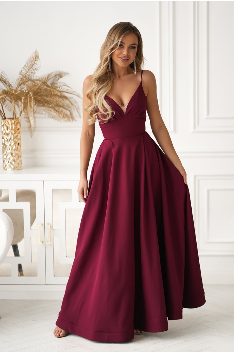 Rochie eleganta lunga burgundy cu bust tip corset vaporoasa Jasmine 5 - jojofashion.ro