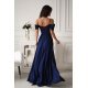 Rochie eleganta lunga glitter bleumarin cu umerii goi vaporoasa Delight 3 - jojofashion.ro