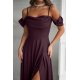 Rochie eleganta lunga glitter mov pruna cu umerii goi vaporoasa Delight 3 - jojofashion.ro