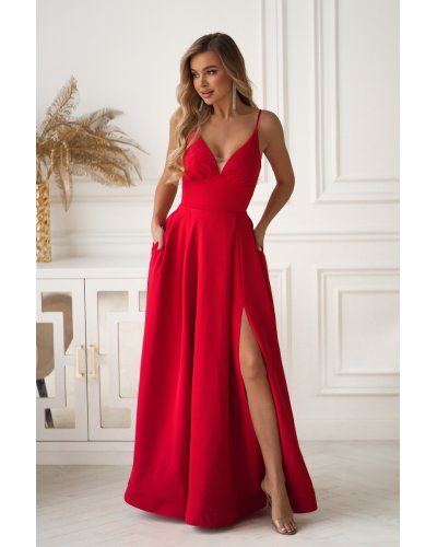 Rochii de nasa, Rochie rosie  eleganta lunga cu bust tip corset vaporoasa Jasmine - jojofashion.ro