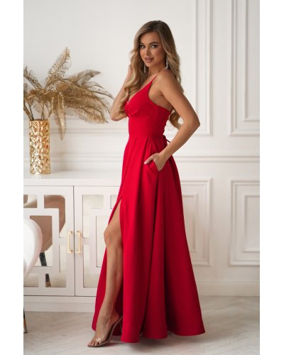 Rochii de nasa, Rochie rosie  eleganta lunga cu bust tip corset vaporoasa Jasmine - jojofashion.ro