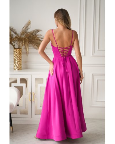 Rochii de nasa, Rochie eleganta lunga roz fucsia cu bust tip corset vaporoasa Jasmine - jojofashion.ro