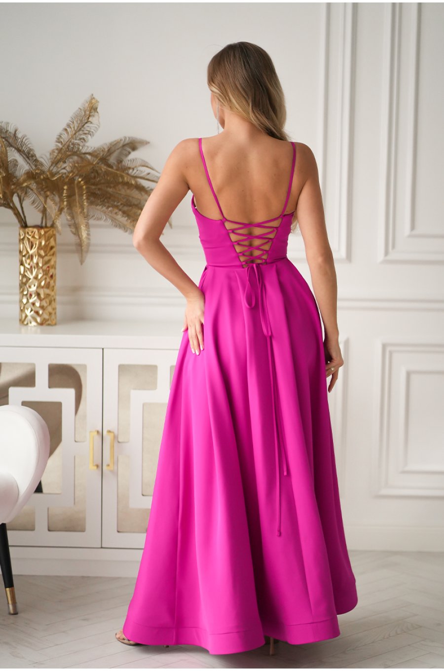 Rochie eleganta lunga roz fucsia cu bust tip corset vaporoasa Jasmine 2 - jojofashion.ro