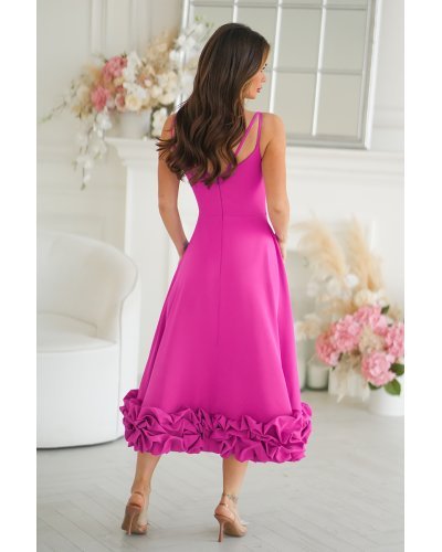 Rochii de nasa, Rochie eleganta midi roz fucsia cu volan tridimensional Jasmina - jojofashion.ro