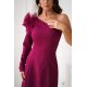 Rochie eleganta scurta  burgundy cu maneca lunga umar gol si trandafir decorativ Hyami 5 - jojofashion.ro