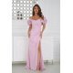 Rochie lunga roz pudra cu umerii goi si maneca 3D in stil spaniol Senorita 2 - jojofashion.ro