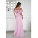 Rochie lunga roz pudra cu umerii goi si maneca 3D in stil spaniol Senorita 3 - jojofashion.ro