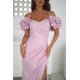 Rochie lunga roz pudra cu umerii goi si maneca 3D in stil spaniol Senorita 4 - jojofashion.ro