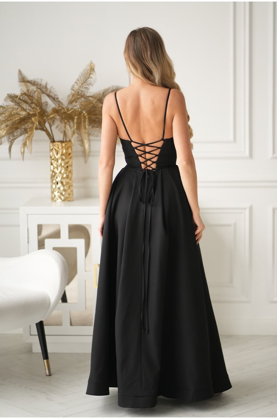 Rochie neagra eleganta lunga cu bust tip corset vaporoasa Jasmine 2 - jojofashion.ro