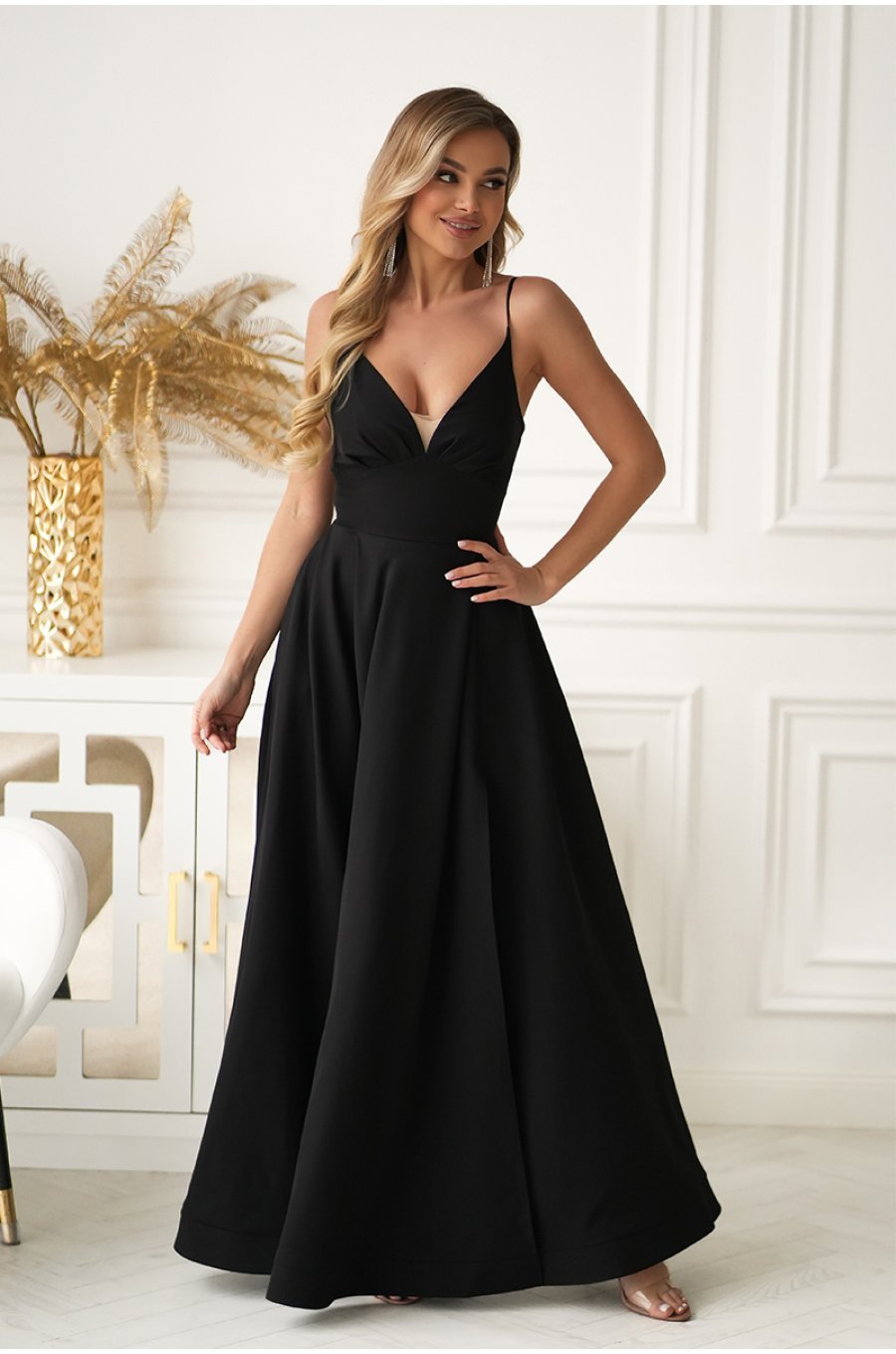 Rochie neagra eleganta lunga cu bust tip corset vaporoasa Jasmine 4 - jojofashion.ro