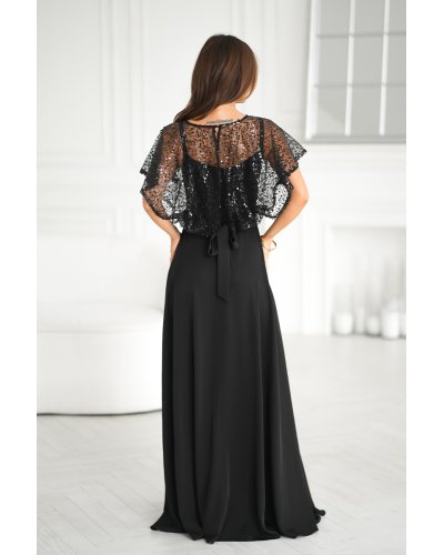 Rochii marimi mari, Rochie neagra eleganta lunga cu paiete pe bust vaporoasa Azaliya - jojofashion.ro