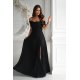 Rochie neagra lunga cu glitter vaporoasa cu umerii goi Moonlit 2 - jojofashion.ro