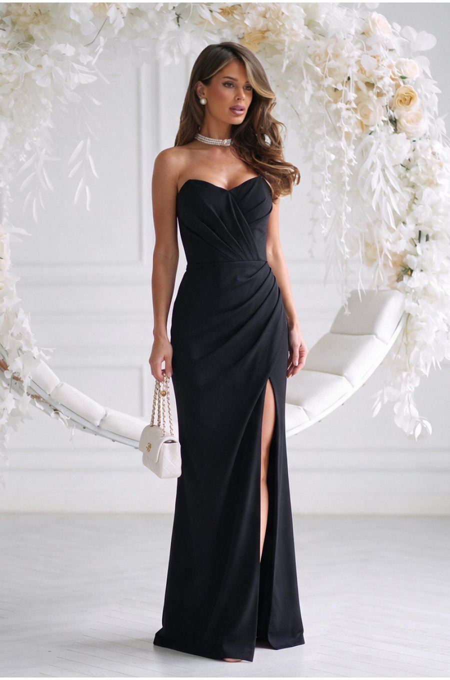 Rochie neagra lunga cu umeri goi si bust tip corset Heart 1 - jojofashion.ro