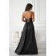Rochie neagra lunga din satin cu bust tip corset vaporoasa Saphira 3 - jojofashion.ro