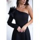 Rochie neagra scurta cu maneca lunga umar gol si trandafir decorativ Hyami 5 - jojofashion.ro