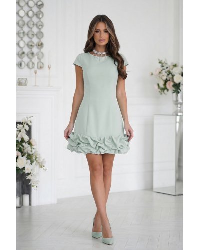 Rochii de nunta, Rochie scurta eleganta menta mulata cu volan tridimensional Laleh - jojofashion.ro