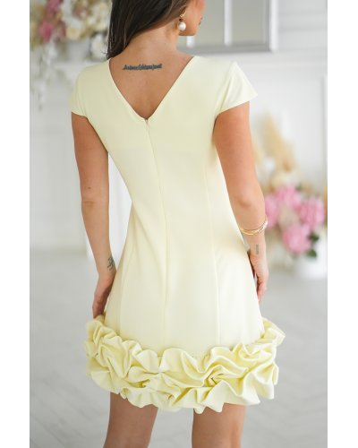 Rochii galbene, Rochie scurta galbena mulata cu volan tridimensional Laleh - jojofashion.ro