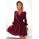 Rochie casual scurta, burgundy, cu maneca lunga, petrecuta, vaporoasa, Aurora 2 - jojofashion.ro