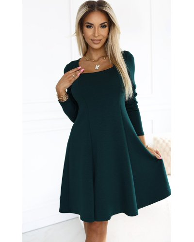 Rochii de zi, Rochie midi verde croi A cu maneca lunga Yvanna - jojofashion.ro